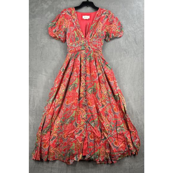 Anthropologie The Katerina Lurex Button Front Dress Size 0 V-neck Midi Dress - Picture 2 of 12